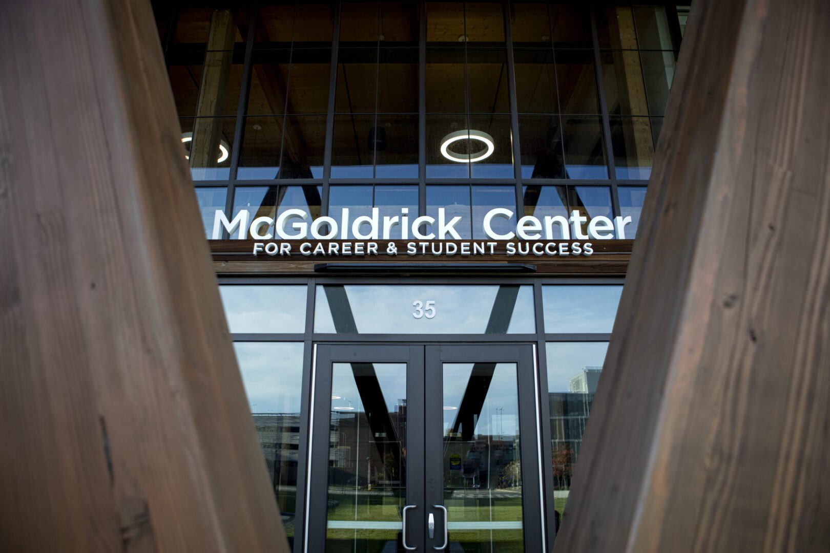 McGoldrick Center dimensional letter signage on building entryway