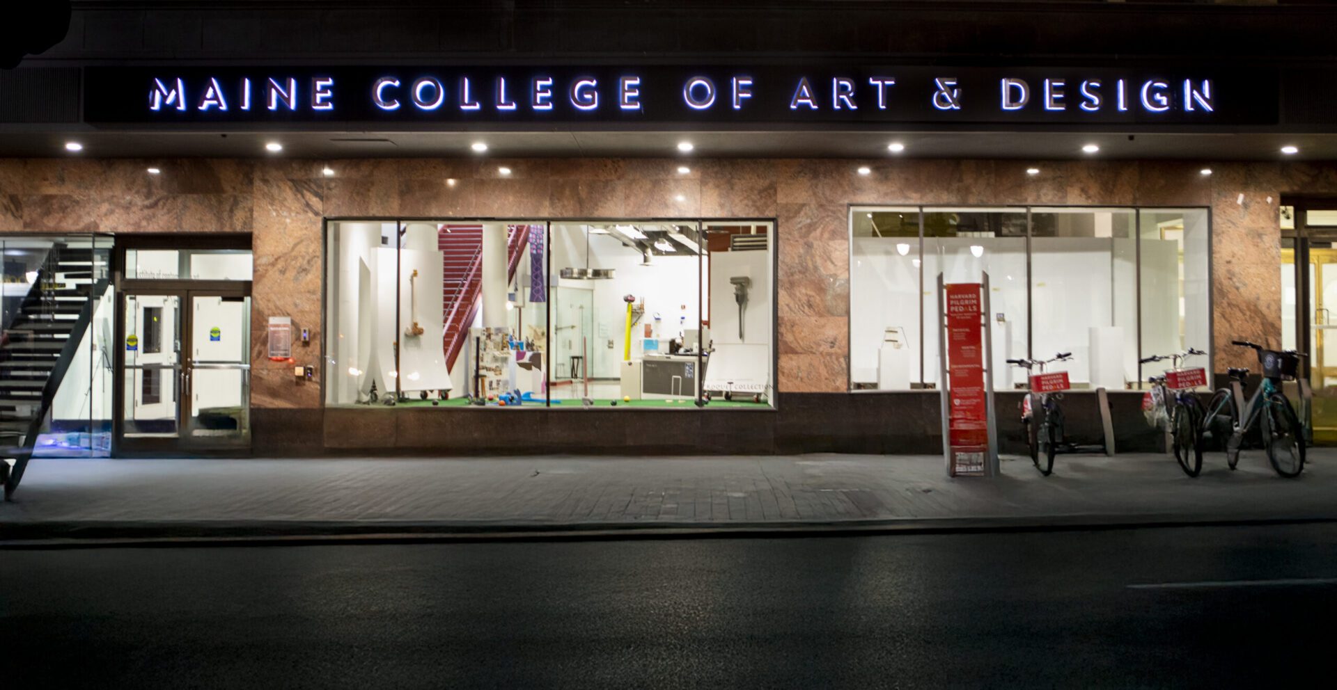 Maine College of Art and Design exterior featuring halo reverse lit dimensional letters
