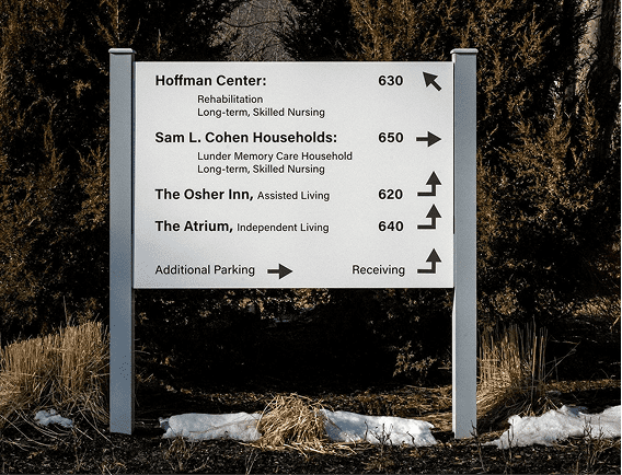 Campus Wayfinding sign for hoffman center