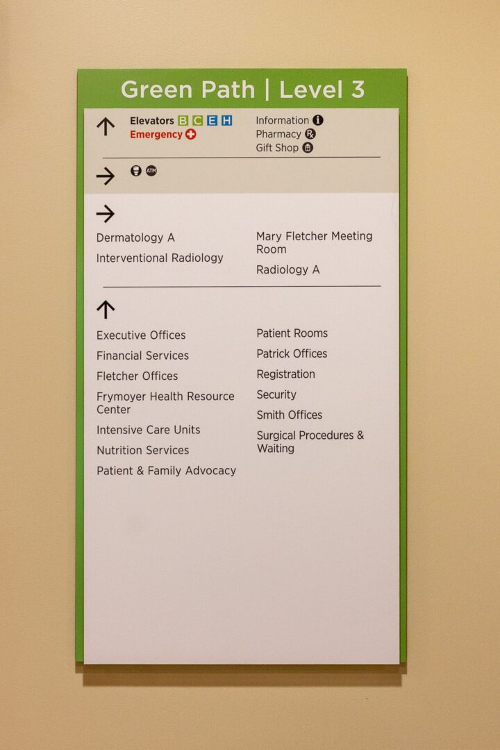 directional sign closeup on wall