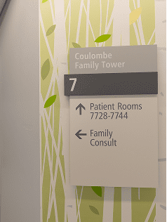 wayfinding sign for coulombe family tower