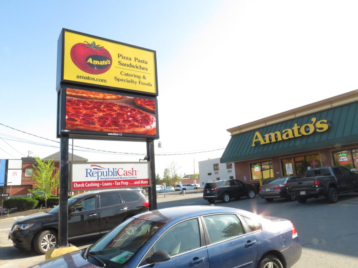 Amatos pylon sign and electronic message center EMC