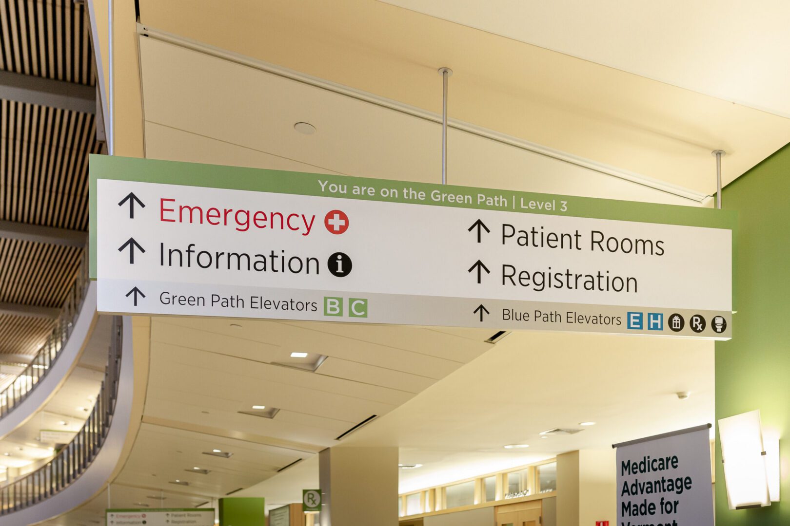 University of Vermont Medical Center overhead wayfinding signage