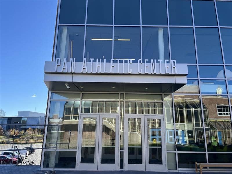 Pan Athletic Center dimensional letter signage on building entrance
