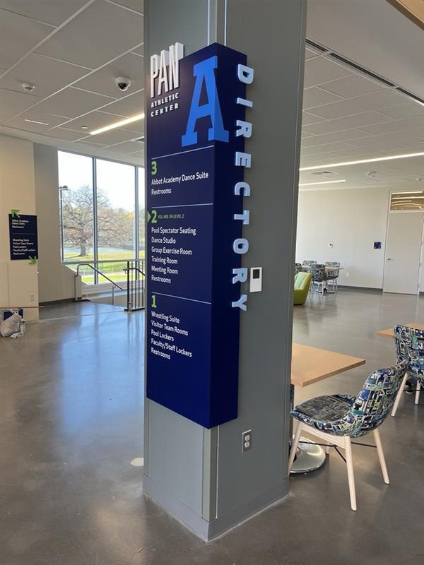Pan athletic center wayfinding sign